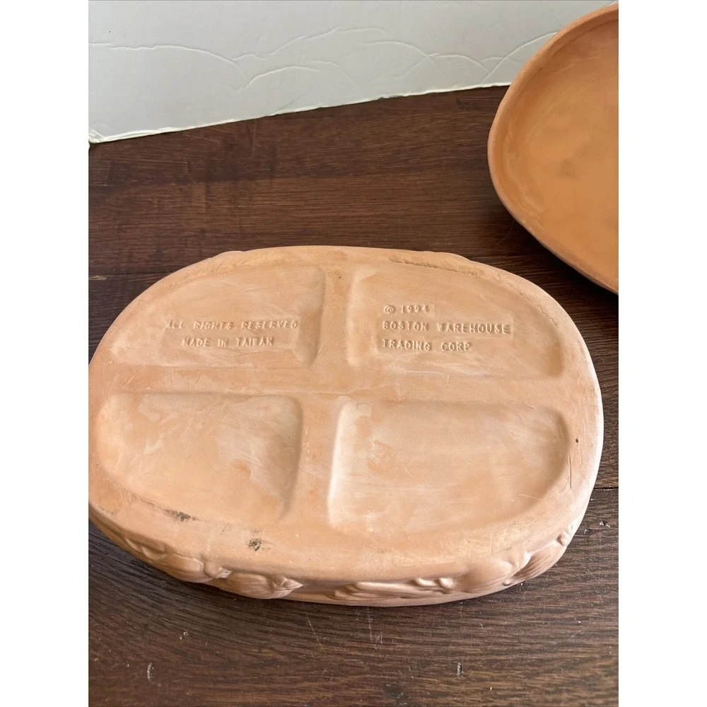 Terra Cotta Garlic Roaster Baking Dish‎ Casserole Oval Boston Warehouse 1994